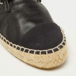 Pre Owned Chanel Leather and Canvas Cap High Top Espadrilles Size 39