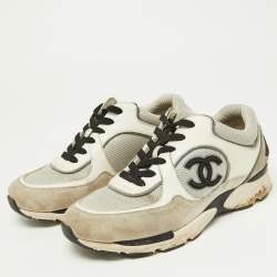 Pre Owned Chanel Tricolor Suede, Leather and Mesh CC Low Top Sneakers Size 38