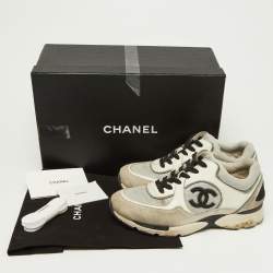 Pre Owned Chanel Tricolor Suede, Leather and Mesh CC Low Top Sneakers Size 38
