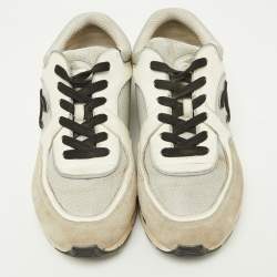 Pre Owned Chanel Tricolor Suede, Leather and Mesh CC Low Top Sneakers Size 38