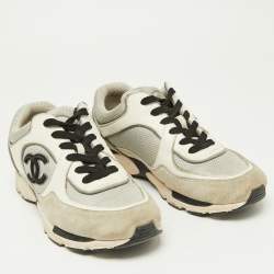 Pre Owned Chanel Tricolor Suede, Leather and Mesh CC Low Top Sneakers Size 38