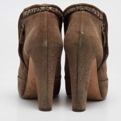 Chanel Brown Suede CC Logo Ankle Boots Size 41