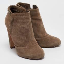 Chanel Brown Suede CC Logo Ankle Boots Size 41