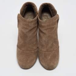 Chanel Brown Suede CC Logo Ankle Boots Size 41