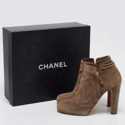 Chanel Brown Suede CC Logo Ankle Boots Size 41