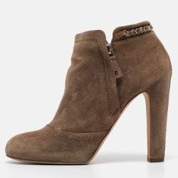 Chanel Brown Suede CC Logo Ankle Boots Size 41