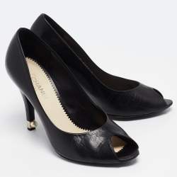 Pre Owned Chanel Black Leather Peep Toe Pumps Size 37.5