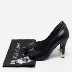 Pre Owned Chanel Black Leather Peep Toe Pumps Size 37.5