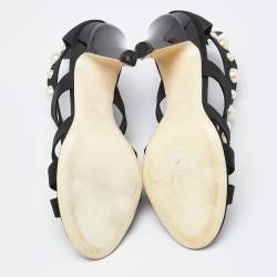 Chanel Black Fabric Faux Pearl Embellished Open-Toe Sandals Size 40
