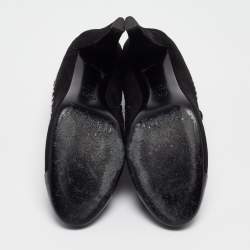 Chanel Black/White Whipstitch Suede CC Ankle Booties Size 41