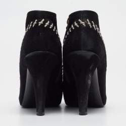 Chanel Black/White Whipstitch Suede CC Ankle Booties Size 41