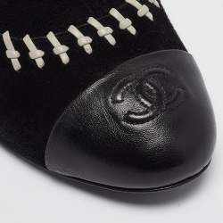Chanel Black/White Whipstitch Suede CC Ankle Booties Size 41