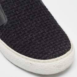 Chanel Black/Light Grey Woven Canvas and Suede Slip On Sneakers Size 37