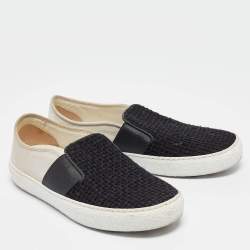 Chanel Black/Light Grey Woven Canvas and Suede Slip On Sneakers Size 37