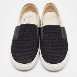 Chanel Black/Light Grey Woven Canvas and Suede Slip On Sneakers Size 37