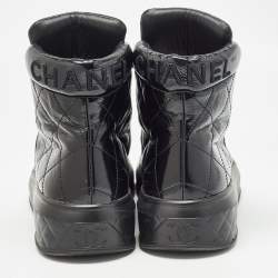 Pre Owned Chanel Black Quilted Patent Leather High Top Sneakers Size 38