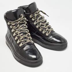Pre Owned Chanel Black Quilted Patent Leather High Top Sneakers Size 38
