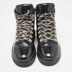 Pre Owned Chanel Black Quilted Patent Leather High Top Sneakers Size 38