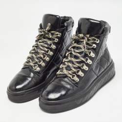 Pre Owned Chanel Black Quilted Patent Leather High Top Sneakers Size 38
