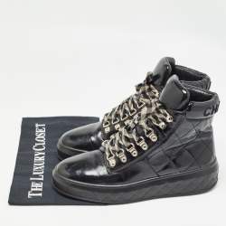 Pre Owned Chanel Black Quilted Patent Leather High Top Sneakers Size 38