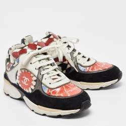 Pre Owned Chanel Multicolor Printed Coated Canvas and Suede CC Low Top Sneakers Size 38