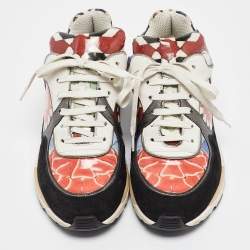 Pre Owned Chanel Multicolor Printed Coated Canvas and Suede CC Low Top Sneakers Size 38