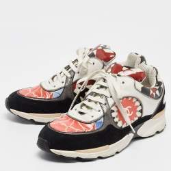 Pre Owned Chanel Multicolor Printed Coated Canvas and Suede CC Low Top Sneakers Size 38