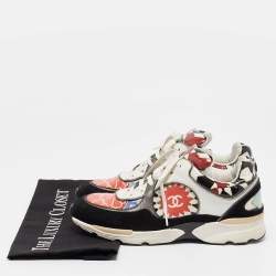 Pre Owned Chanel Multicolor Printed Coated Canvas and Suede CC Low Top Sneakers Size 38