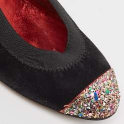 Pre Owned Chanel Black/Multicolor Suede and Coarse Glitter CC Scrunch Pumps Size 36.5