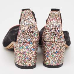 Pre Owned Chanel Black/Multicolor Suede and Coarse Glitter CC Scrunch Pumps Size 36.5