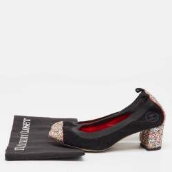 Pre Owned Chanel Black/Multicolor Suede and Coarse Glitter CC Scrunch Pumps Size 36.5