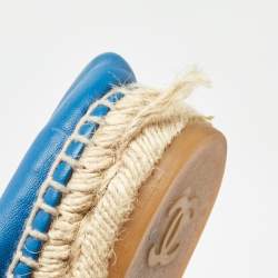 Pre Owned Chanel Blue Leather CC Espadrille Flats Size 38