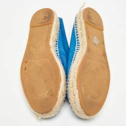 Pre Owned Chanel Blue Leather CC Espadrille Flats Size 38