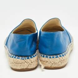 Pre Owned Chanel Blue Leather CC Espadrille Flats Size 38