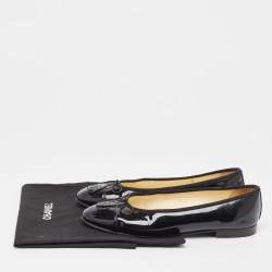 Pre Owned Chanel Black Patent CC Cap Toe Ballet Flats Size 37