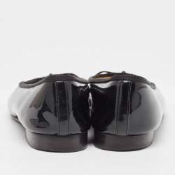 Pre Owned Chanel Black Patent CC Cap Toe Ballet Flats Size 37