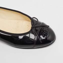 Pre Owned Chanel Black Patent CC Cap Toe Ballet Flats Size 37
