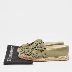 Chanel Army Green Canvas Camelia Espadrille Flats Size 40