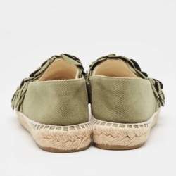 Chanel Army Green Canvas Camelia Espadrille Flats Size 40