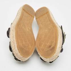Chanel Army Green Canvas Camelia Espadrille Flats Size 40