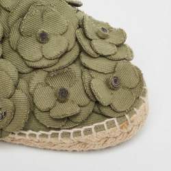 Chanel Army Green Canvas Camelia Espadrille Flats Size 40