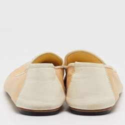 Chanel Beige/White Leather CC Smoking Slippers Size 39.5