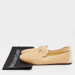 Chanel Beige/White Leather CC Smoking Slippers Size 39.5