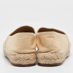 Pre Owned Chanel Beige/Black Canvas CC Espadrille Flats Size 37