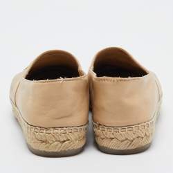 Pre Owned Chanel Beige/Black Leather CC Cap Toe Espadrille Flats Size 37
