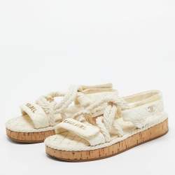Chanel Cream Leather and Rope Dad Sandals Size 37