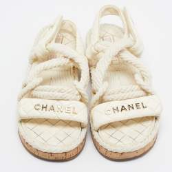 Chanel Cream Leather and Rope Dad Sandals Size 37