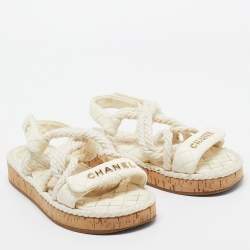 Chanel Cream Leather and Rope Dad Sandals Size 37