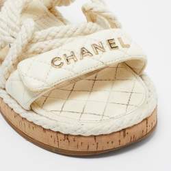 Chanel Cream Leather and Rope Dad Sandals Size 37