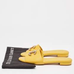 Chanel Yellow Leather Interlocking CC Logo Flat Slides Size 39